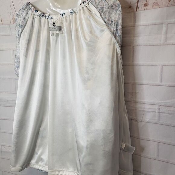 Pretty & Feminine Cupio Blue Satin Floral Butterfly Top size XL Blouse - Picture 7 of 9